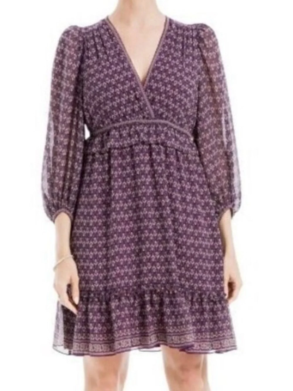 NWOT Max Studio Purple Floral Fan Balloon Sleeve A-Line Dress MED never worn - Picture 3 of 16